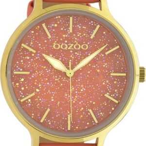OOZOO Quarzuhr Oozoo Damen Armbanduhr Timepieces Analog, Damenuhr rund, extra groß (ca 48mm) Lederarmband pfirsichrosa, Fashion