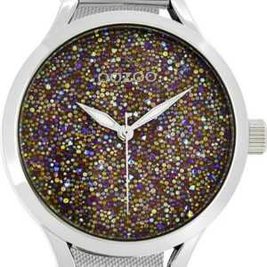 OOZOO Quarzuhr Oozoo Damen Armbanduhr Timepieces Analog, Damenuhr rund, extra groß (ca. 46mm) Metallarmband silber