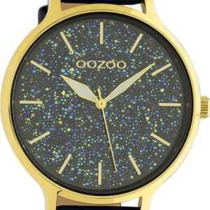 OOZOO Quarzuhr Oozoo Damen Armbanduhr Timepieces Analog, Damenuhr rund, extra groß (ca. 48mm), Lederarmband dunkelblau, Fashion