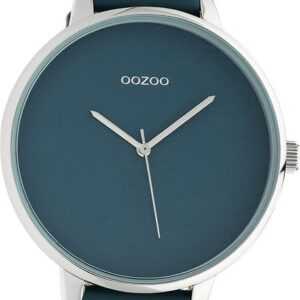 OOZOO Quarzuhr Oozoo Damen Armbanduhr Timepieces Analog, Damenuhr rund, extra groß (ca. 48mm), Lederarmband dunkelgrün, Fashion