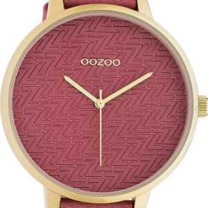 OOZOO Quarzuhr Oozoo Damen Armbanduhr Timepieces Analog, Damenuhr rund, extra groß (ca. 48mm), Lederarmband rot, Fashion