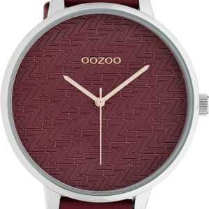 OOZOO Quarzuhr Oozoo Damen Armbanduhr Timepieces Analog, Damenuhr rund, extra groß (ca. 48mm), Lederarmband weinrot, Fashion