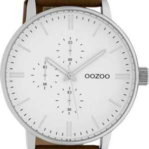 OOZOO Quarzuhr Oozoo Damen Armbanduhr Timepieces Analog, Damenuhr rund, extra groß (ca. 50mm) Lederarmband dunkelbraun, Fashion