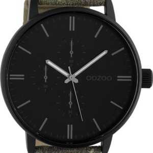 OOZOO Quarzuhr Oozoo Damen Armbanduhr Timepieces Analog, Damenuhr rund, extra groß (ca. 50mm) Lederarmband grün, braun, Fashion