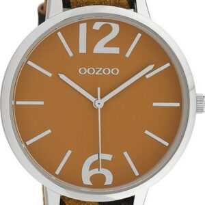 OOZOO Quarzuhr Oozoo Damen Armbanduhr Timepieces Analog, Damenuhr rund, groß (43mm) Lederarmband dunkelgelb, schwarz, Fashion