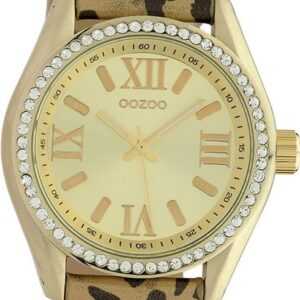 OOZOO Quarzuhr Oozoo Damen Armbanduhr Timepieces Analog, Damenuhr rund, groß (ca. 40mm) Lederarmband hellbraun, schwarz