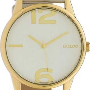 OOZOO Quarzuhr Oozoo Damen Armbanduhr Timepieces Analog, Damenuhr rund, groß (ca. 40mm), Lederarmband hellgrau, Fashion