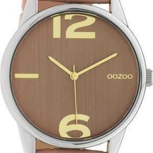 OOZOO Quarzuhr Oozoo Damen Armbanduhr Timepieces Analog, Damenuhr rund, groß (ca. 40mm), Lederarmband hellrosa, Fashion