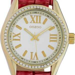 OOZOO Quarzuhr Oozoo Damen Armbanduhr Timepieces Analog, Damenuhr rund, groß (ca. 40mm) Lederarmband pink