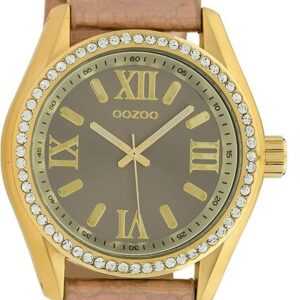 OOZOO Quarzuhr Oozoo Damen Armbanduhr Timepieces Analog, Damenuhr rund, groß (ca. 40mm) Lederarmband rosegold
