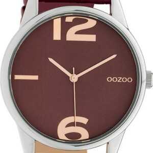 OOZOO Quarzuhr Oozoo Damen Armbanduhr Timepieces Analog, Damenuhr rund, groß (ca. 40mm), Lederarmband weinrot, Fashion