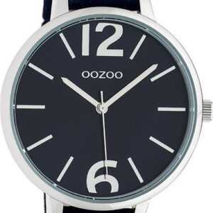 OOZOO Quarzuhr Oozoo Damen Armbanduhr Timepieces Analog, Damenuhr rund, groß (ca. 42mm), Lederarmband dunkelblau, Fashion