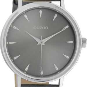 OOZOO Quarzuhr Oozoo Damen Armbanduhr Timepieces Analog, Damenuhr rund, groß (ca. 42mm), Lederarmband grau, Fashion