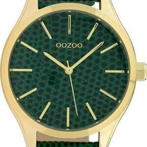 OOZOO Quarzuhr Oozoo Damen Armbanduhr Timepieces Analog, Damenuhr rund, groß (ca. 42mm), Lederarmband grün, dunkelgrün, Fashion
