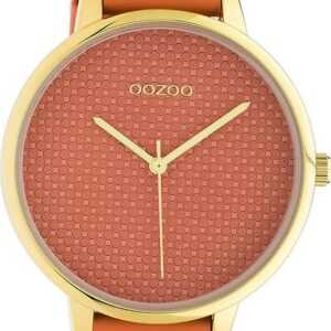 OOZOO Quarzuhr Oozoo Damen Armbanduhr Timepieces Analog, Damenuhr rund, groß (ca. 42mm), Lederarmband orange, Fashion