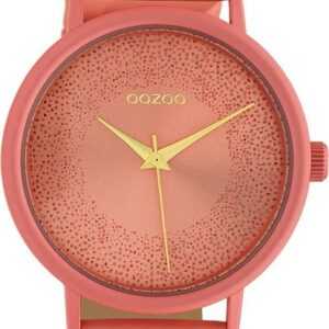 OOZOO Quarzuhr Oozoo Damen Armbanduhr Timepieces Analog, Damenuhr rund, groß (ca. 42mm), Lederarmband pfirsichrosa, Fashion