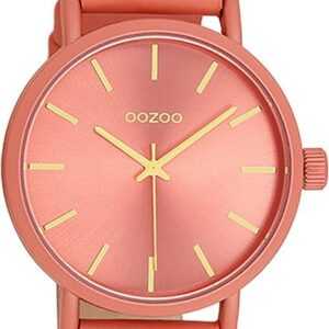OOZOO Quarzuhr Oozoo Damen Armbanduhr Timepieces Analog, Damenuhr rund, groß (ca. 42mm), Lederarmband pfirsichrosa, Fashion