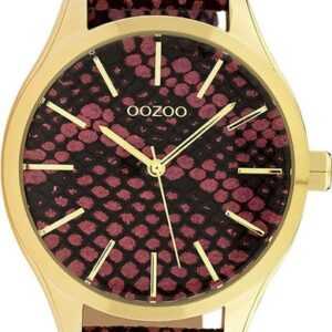 OOZOO Quarzuhr Oozoo Damen Armbanduhr Timepieces Analog, Damenuhr rund, groß (ca. 42mm), Lederarmband pink, schwarz, Fashion