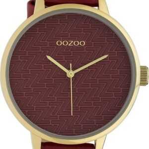 OOZOO Quarzuhr Oozoo Damen Armbanduhr Timepieces Analog, Damenuhr rund, groß (ca. 42mm), Lederarmband rot, Fashion