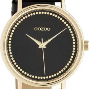 OOZOO Quarzuhr Oozoo Damen Armbanduhr Timepieces Analog, Damenuhr rund, groß (ca. 42mm), Lederarmband schwarz, Fashion