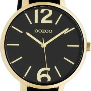 OOZOO Quarzuhr Oozoo Damen Armbanduhr Timepieces Analog, Damenuhr rund, groß (ca. 42mm), Lederarmband schwarz, Fashion