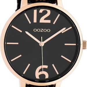 OOZOO Quarzuhr Oozoo Damen Armbanduhr Timepieces Analog, Damenuhr rund, groß (ca. 42mm), Lederarmband schwarz, bronze, Fashion