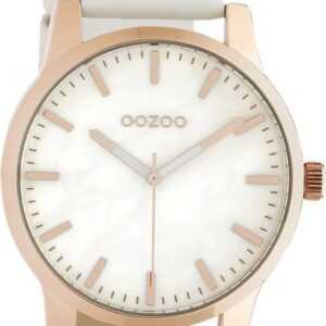 OOZOO Quarzuhr Oozoo Damen Armbanduhr Timepieces Analog, Damenuhr rund, groß (ca. 42mm) Lederarmband weiß