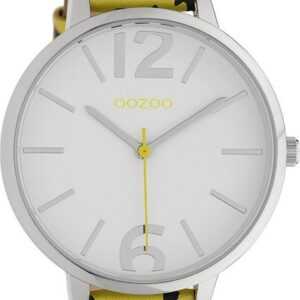OOZOO Quarzuhr Oozoo Damen Armbanduhr Timepieces Analog, Damenuhr rund, groß (ca. 43mm), Lederarmband gelb, schwarz, Fashion