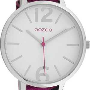 OOZOO Quarzuhr Oozoo Damen Armbanduhr Timepieces Analog, Damenuhr rund, groß (ca. 43mm), Lederarmband pink, schwarz, Fashion