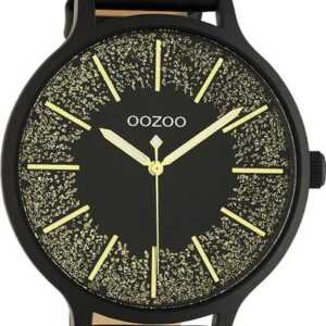 OOZOO Quarzuhr Oozoo Damen Armbanduhr Timepieces Analog, Damenuhr rund, groß (ca. 44mm), Lederarmband schwarz, Fashion