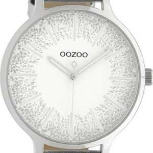 OOZOO Quarzuhr Oozoo Damen Armbanduhr Timepieces Analog, Damenuhr rund, groß (ca. 44mm), Lederarmband silber, Fashion