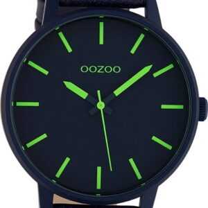 OOZOO Quarzuhr Oozoo Damen Armbanduhr Timepieces Analog, Damenuhr rund, groß (ca. 45mm), Lederarmband dunkelblau, Fashion