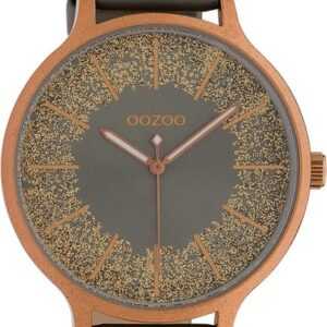 OOZOO Quarzuhr Oozoo Damen Armbanduhr Timepieces Analog, Damenuhr rund, groß (ca. 45mm), Lederarmband grau, Fashion