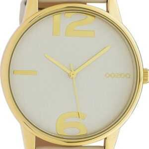 OOZOO Quarzuhr Oozoo Damen Armbanduhr Timepieces Analog, Damenuhr rund, groß (ca. 45mm), Lederarmband hellgrau, Fashion
