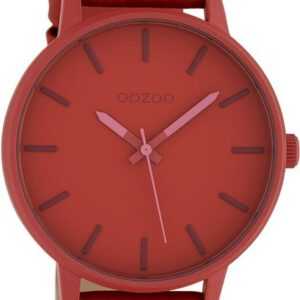 OOZOO Quarzuhr Oozoo Damen Armbanduhr Timepieces Analog, Damenuhr rund, groß (ca. 45mm), Lederarmband rot, Fashion