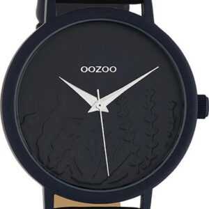 OOZOO Quarzuhr Oozoo Damen Armbanduhr Timepieces Analog, Damenuhr rund, mittel (ca. 36mm), Lederarmband dunkelblau, Fashion