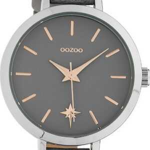 OOZOO Quarzuhr Oozoo Damen Armbanduhr Timepieces Analog, Damenuhr rund, mittel (ca. 38mm), Lederarmband grau, Fashion