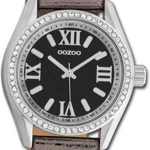 OOZOO Quarzuhr Oozoo Damen Armbanduhr Timepieces, Damenuhr Lederarmband braun, rundes Gehäuse, groß (ca. 40mm)