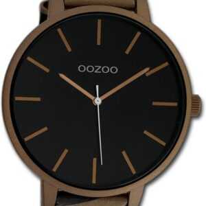 OOZOO Quarzuhr Oozoo Damen Armbanduhr Timepieces, Damenuhr Lederarmband braun, schwarz, rund, extra groß (ca. 48mm)