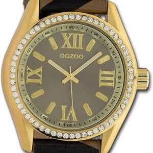 OOZOO Quarzuhr Oozoo Damen Armbanduhr Timepieces, Damenuhr Lederarmband bronze, schwarz, rundes Gehäuse, groß (ca. 40mm)