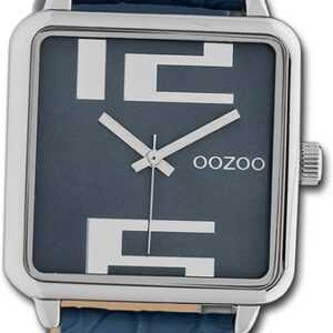 OOZOO Quarzuhr Oozoo Damen Armbanduhr Timepieces, Damenuhr Lederarmband dunkelblau, quadratisch, extra groß (ca 30x30mm)