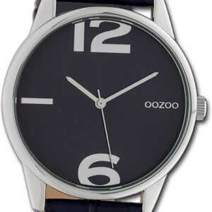 OOZOO Quarzuhr Oozoo Damen Armbanduhr Timepieces, Damenuhr Lederarmband dunkelblau, rundes Gehäuse, groß (ca. 40mm)