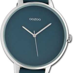 OOZOO Quarzuhr Oozoo Damen Armbanduhr Timepieces, Damenuhr Lederarmband dunkelgrün, rundes Gehäuse, extra groß (ca 48mm)