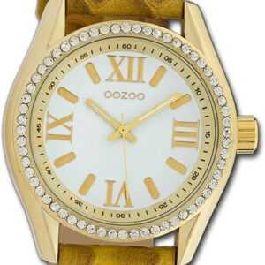 OOZOO Quarzuhr Oozoo Damen Armbanduhr Timepieces, Damenuhr Lederarmband gelb, mustard, rundes Gehäuse, groß (ca. 40mm)