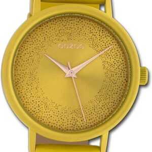 OOZOO Quarzuhr Oozoo Damen Armbanduhr Timepieces, Damenuhr Lederarmband gelb, rundes Gehäuse, groß (ca. 42mm)