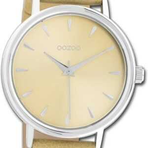 OOZOO Quarzuhr Oozoo Damen Armbanduhr Timepieces, Damenuhr Lederarmband gelb, rundes Gehäuse, groß (ca. 42mm)