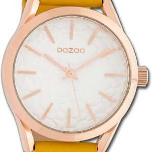 OOZOO Quarzuhr Oozoo Damen Armbanduhr Timepieces, Damenuhr Lederarmband gelb, rundes Gehäuse, groß (ca. 43mm)