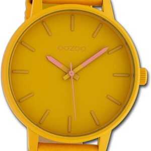 OOZOO Quarzuhr Oozoo Damen Armbanduhr Timepieces, Damenuhr Lederarmband gelb, rundes Gehäuse, groß (ca. 45mm)