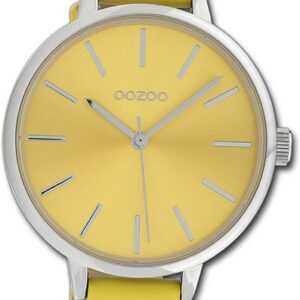 OOZOO Quarzuhr Oozoo Damen Armbanduhr Timepieces, Damenuhr Lederarmband gelb, rundes Gehäuse, mittel (ca. 36mm)