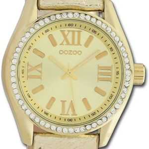 OOZOO Quarzuhr Oozoo Damen Armbanduhr Timepieces, Damenuhr Lederarmband gold, rundes Gehäuse, groß (ca. 40mm)